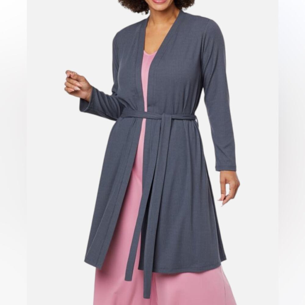 Retreat‎ by Rhonda Shear Ribbed Knit Robe Duster Charcoal NWT Size XS